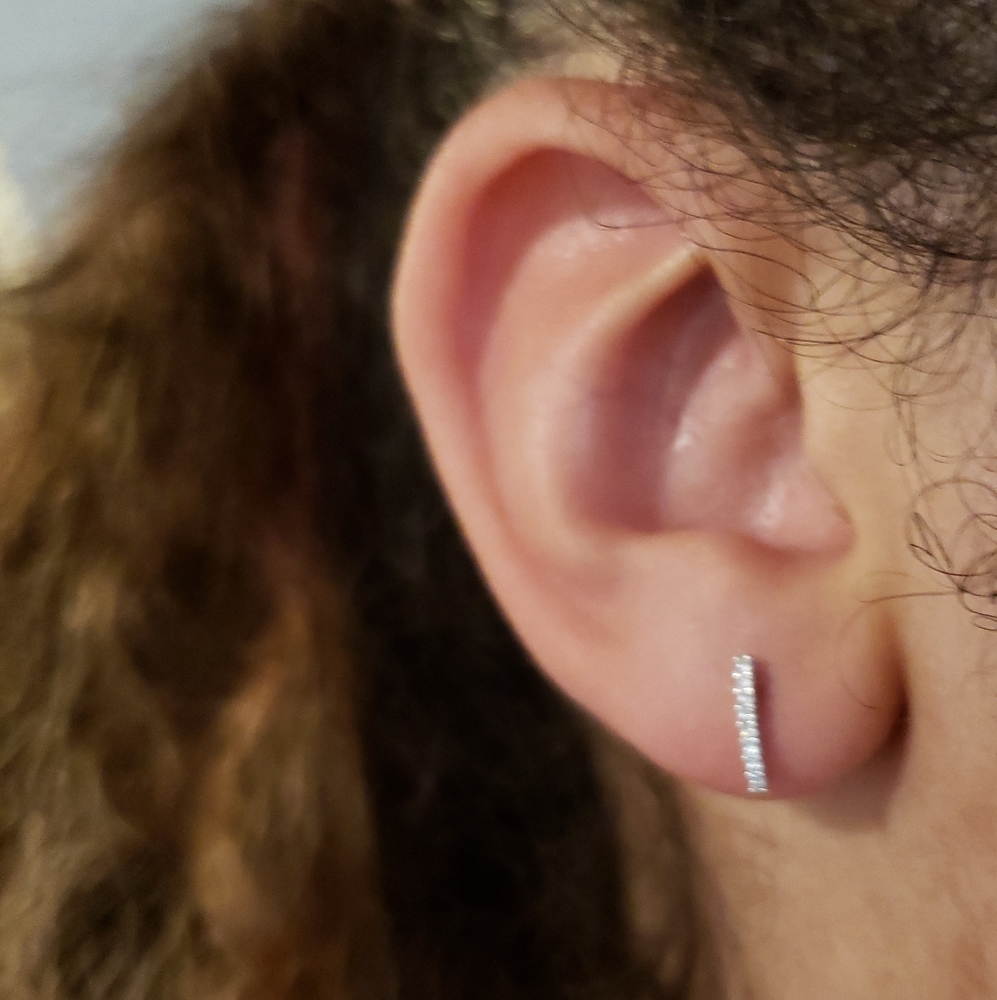 Sterling Silver Diamond Bar Earrings
